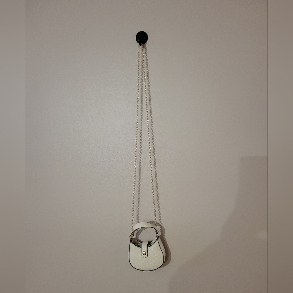 NWOT Nanette Lepore Mini Bag With Long Gold Chain Pebbled White